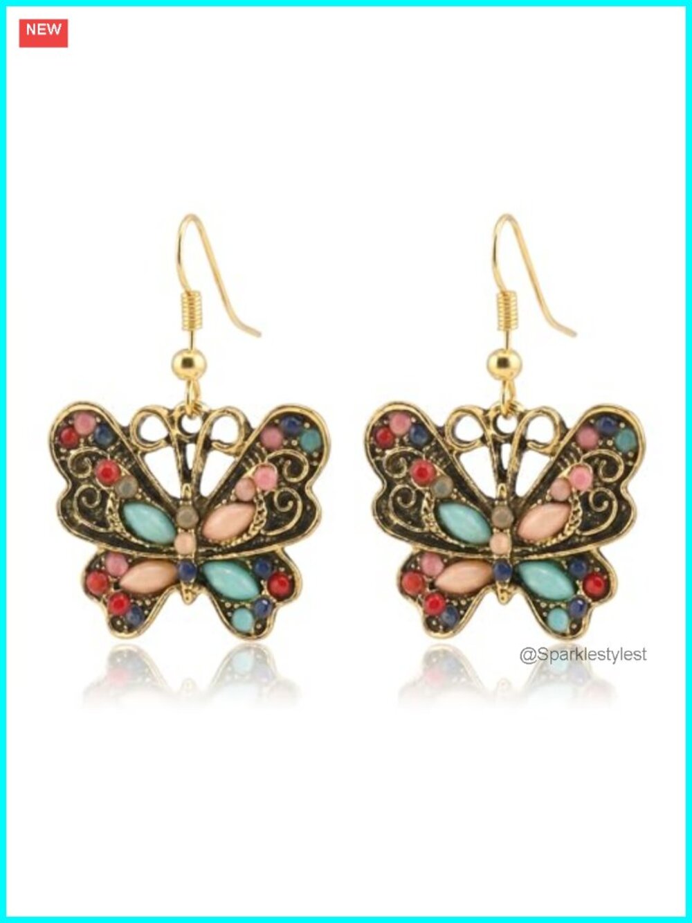 Enamel Butterfly Dangle Earrings Gold Fishhook Drop Earrings for Women